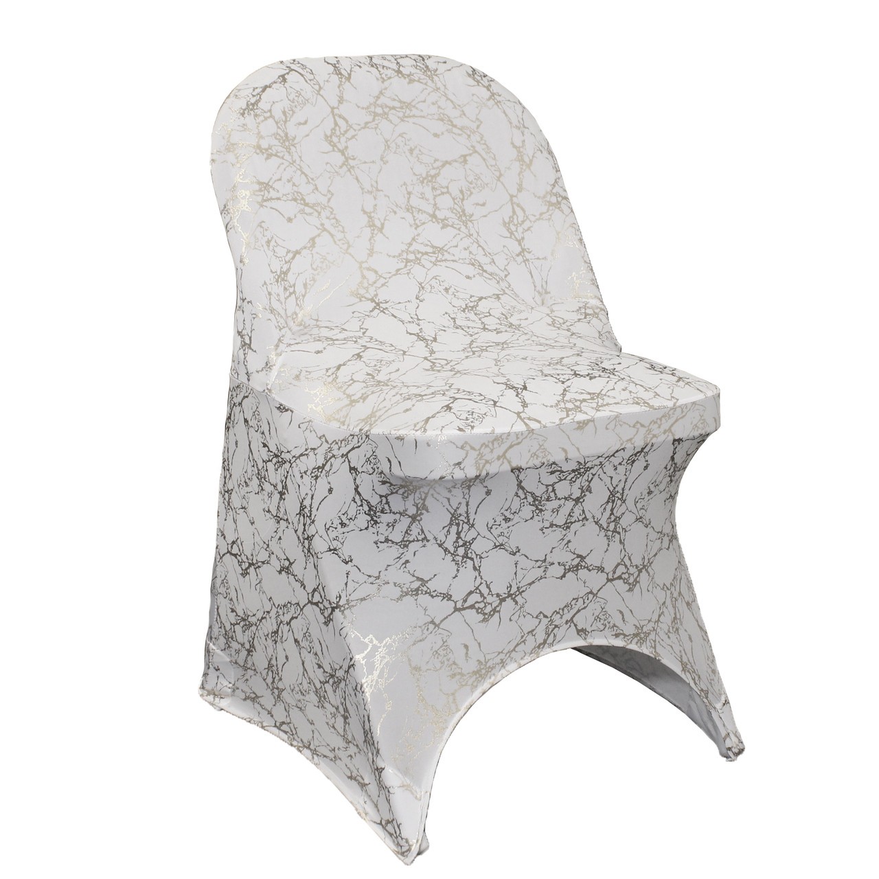 Stretch Spandex Folding Chair Cover White With Silver Marbling | Rental