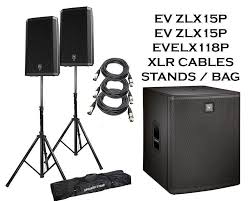 (2) Electro-Voice ZLX-15P 15” Powered Loudspeakers Packaged with Electro-Voice ELX118P 700 Watt 18″ Powered Subwoofer + Speaker stand + (2) XLR to XLR Cables 15ft. | Rental (2) Electro-Voice ZLX-15P 15” Powered Loudspeakers Packaged with Electro-Voice ELX118P 700 Watt 18″ Powered Subwoofer + Speaker stand + (2) XLR to XLR Cables 15ft. | Rental