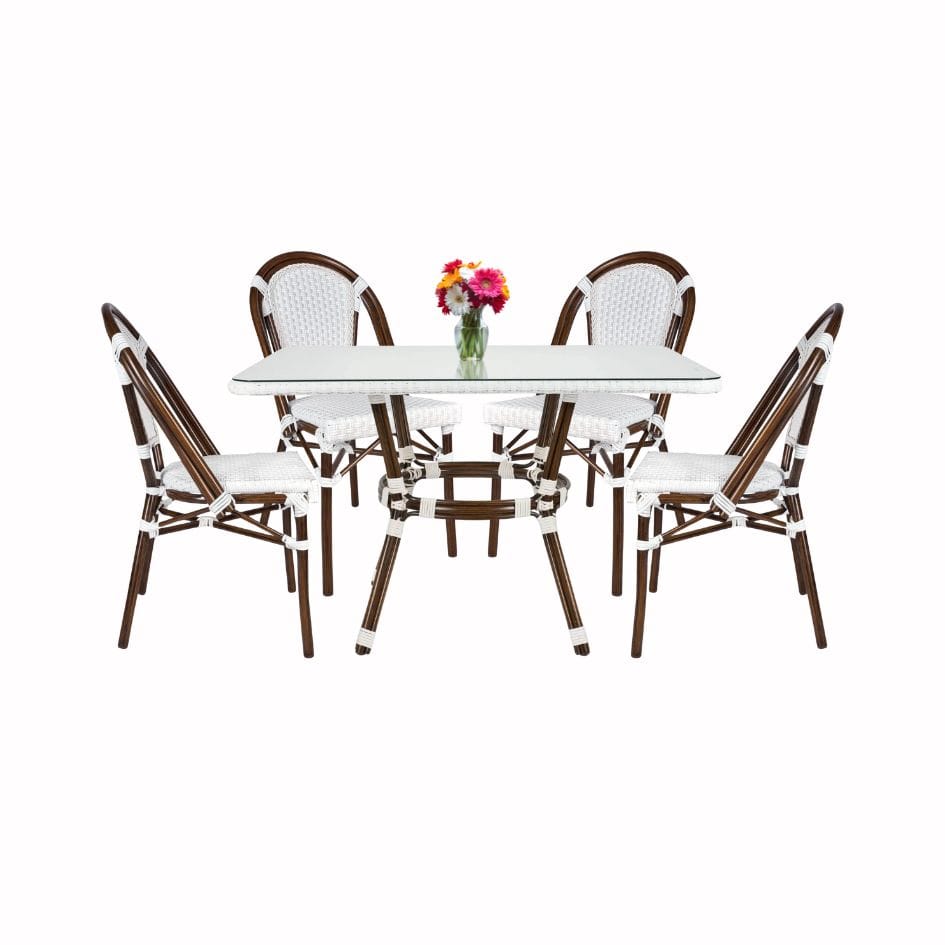 White French Bistro Set Includes 48″ x 36″ Table and 4 Chairs | Rental White French Bistro Set Includes 48″ x 36″ Table and 4 Chairs | Rental