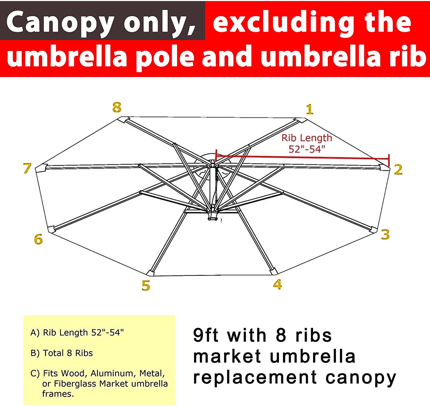 Part | 9′ Market Umbrella Top Only | Red | Rental