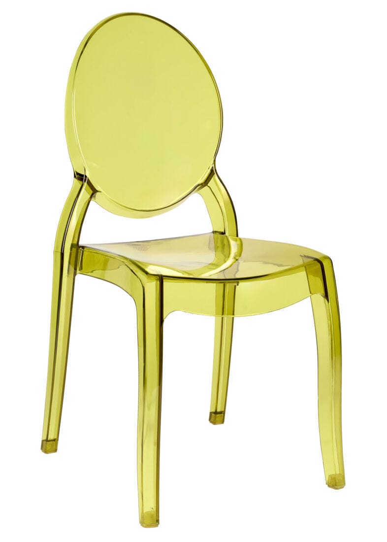 Vintage Green Clear Resin Oval Back Sophia Ghost Chair | Rental Vintage Green Clear Resin Oval Back Sophia Ghost Chair | Rental