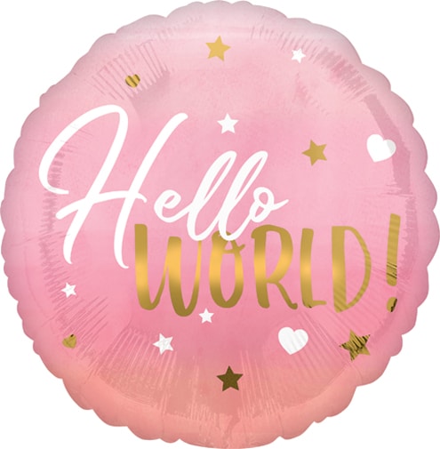 18″ Pink Baby Girl Hello World Anagram Balloon | Purchase | Rental