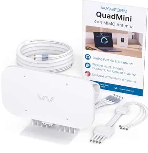 Waveform QuadMini: 4×4 MIMO Low-Profile Antenna Kit | External Antenna for 4G/5G Routers & Gateways | for T-Mobile Home Internet, Verizon, AT&T | 10’ SMA Cable, U.FL Adapters, Wind | Rental Waveform QuadMini: 4×4 MIMO Low-Profile Antenna Kit | External Antenna for 4G/5G Routers & Gateways | for T-Mobile Home Internet, Verizon, AT&T | 10’ SMA Cable, U.FL Adapters, Wind | Rental