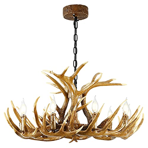 Durahonn Antler Chandelier, 9 Lights E12 Bulbs, Brown Resin Deer Horn Chandelier, Retro Antler Pendant Light for Kitchen, Bar, Living Room, Dining Room (12 Antlers + 9 Lights) | Rental