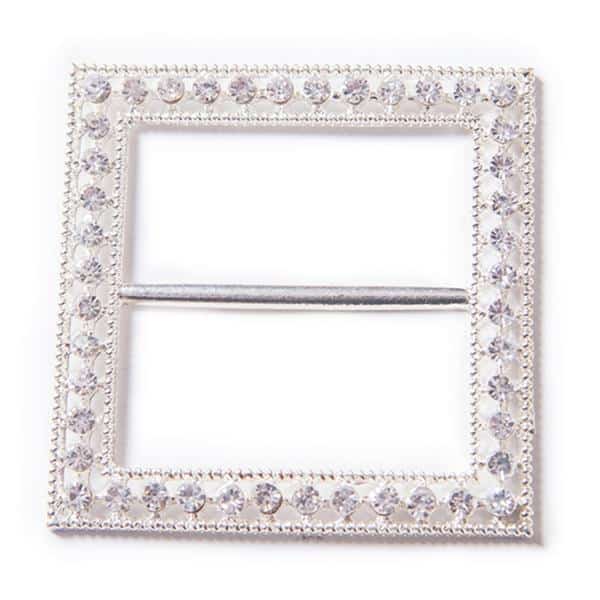 DecoStar™ Diamond-Studded 2″ Square Decorative Buckle in Silver | Rental