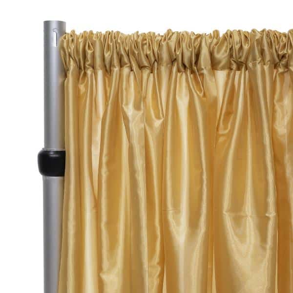 *FR* Crushed Taffeta Drape Panel by Eastern Mills 9 1/2 FT Wide w/ 4″ Sewn Rod Pocket – Light Gold | Rental *FR* Crushed Taffeta Drape Panel by Eastern Mills 9 1/2 FT Wide w/ 4″ Sewn Rod Pocket – Light Gold | Rental