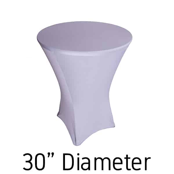 200 GSM Grade A Quality Spandex Hi-Boy Table Cover – Silver – Cocktail Table – 30″ Diameter | Rental