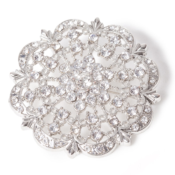 DecoStar™ Diamond Encrusted Antique Brooch – Silver | Rental