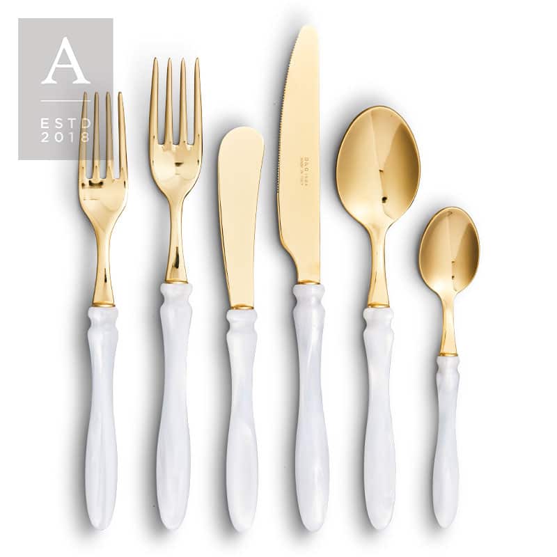 Elba White Gold Flatware Collection | Rental