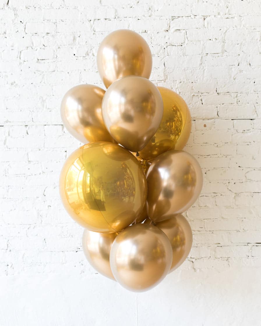 Golden – Orbs and 11in Balloons – bouquet of 10 | Rental Golden – Orbs and 11in Balloons – bouquet of 10 | Rental