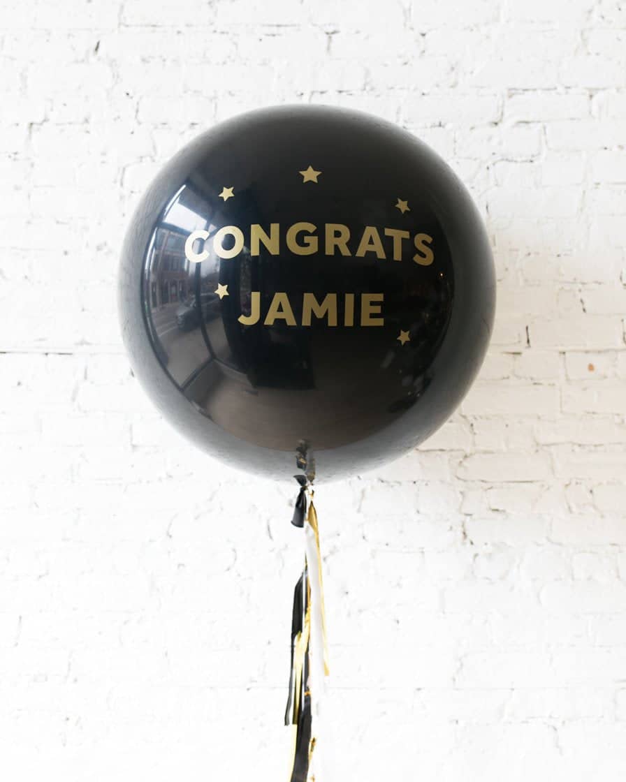 GIFT-Personalized Gift Black Congrats Balloon and Black, White and Gold Tassel | Rental GIFT-Personalized Gift Black Congrats Balloon and Black, White and Gold Tassel | Rental