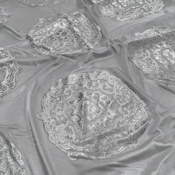 Medallion Jacquard Sheer Wholesale Fabric in Silver | Rental Medallion Jacquard Sheer Wholesale Fabric in Silver | Rental
