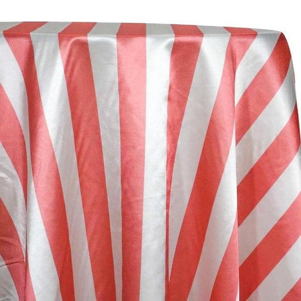 2″ Satin Stripe Table Linen in White and Coral | Rental