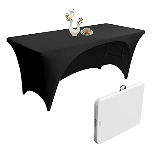 Urby® 6 ft Rectangular Spandex Fitted Stretchable Tablecloth Black | Rental Urby® 6 ft Rectangular Spandex Fitted Stretchable Tablecloth Black | Rental