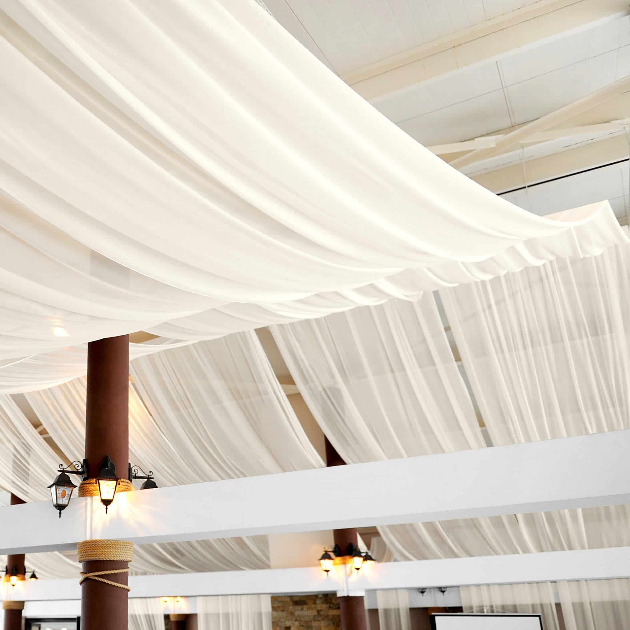 30ft Ceiling/Curtain Draping Sheer Voile Flame Retardant (FR)  – Ivory | Rental