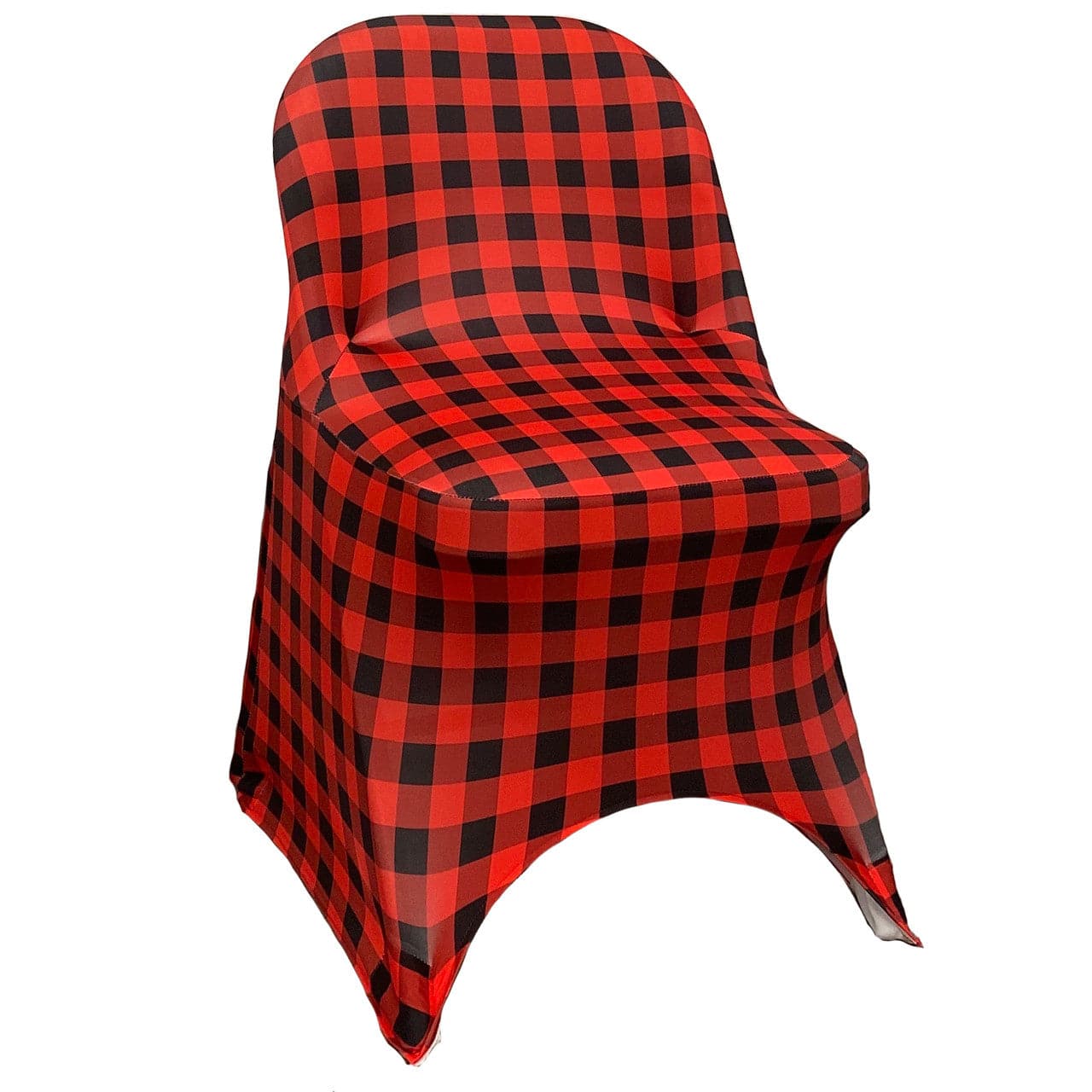 Print Spandex Folding Chair Cover in Red Buffalo Plaid | Rental Print Spandex Folding Chair Cover in Red Buffalo Plaid | Rental